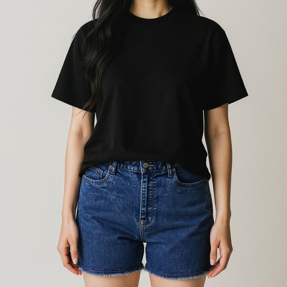 Haute Hippie Tribe Women's Denim Bermuda Shorts Size 14 Frayed Hem Stretchy Cott